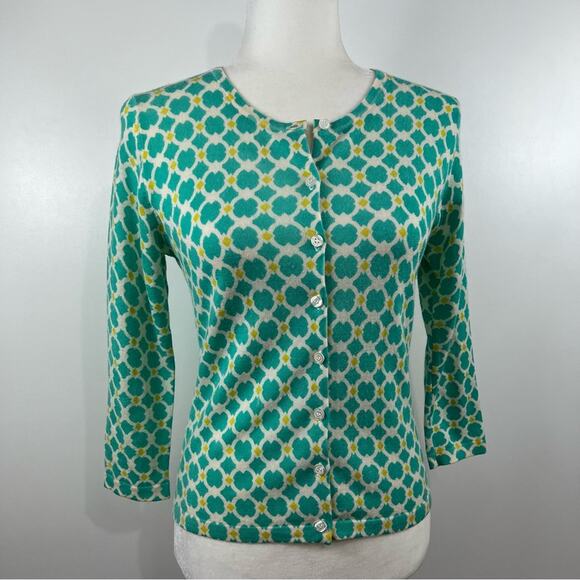 Garnet Hill 100% Merino Wool Geometric Print Sweater Cardigan Size Small Preppy - Picture 7 of 9